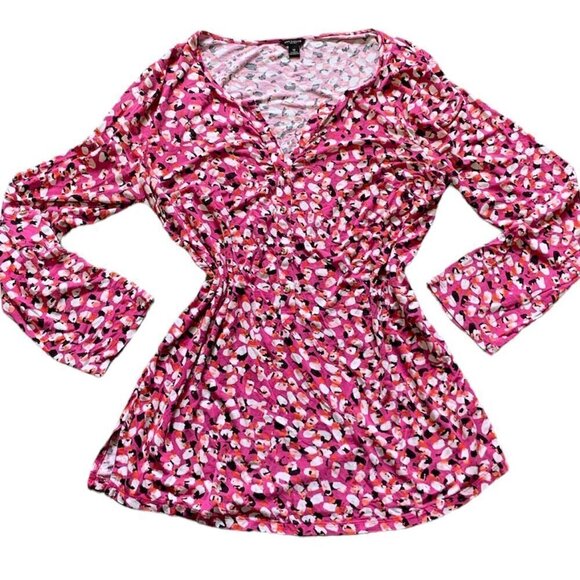Ann Taylor Roll Tab Sleeve V-Neck Pink Tunic Top Sz M 19558 - Picture 2 of 11